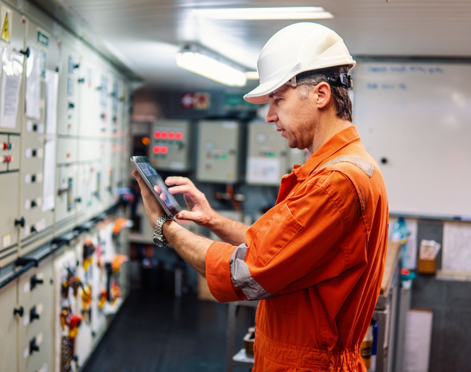 Engineer using tablet